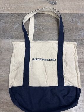 Architectural Digest Canvas Tote Bag in Natural and Navy